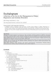 Pdf Escitalopram A Review Of Its Use In The Management Of Major Depressive And Anxiety Disorders