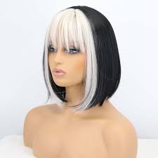 Amazon.com : xiweiya Wigs Black Wig with Blonde White Air Bangs Hair Short  Synthetic Straight Heat Resistant Fiber Wigs Middle Parting for Women, Drag  Queen Cosplay Makeup : Beauty & Personal Care