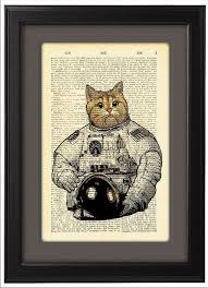 Cat Astronaut Art Print Poster Space Cat Space Suit Dictionary Print Book Pages Home Decor Dorm Decor Wall Art Decor Code 050 Cizim