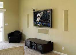 Example Of Speakers Around Fireplace Tv Flush Mount W Wall Can Also Do This W Surround Speakers On Wall Sides And Back Home Home Theater Rooms Cinema Room