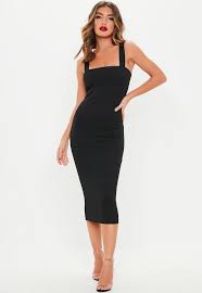 Black Square Neck Raw Edge Ribbed Midi Dress In 2020 Dresses Fitted Midi Dress Formal Cocktail Dress