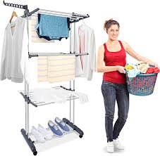 I bought another style of the wooden rack at a store in the arthur, ill., area. Buy Kentaly Clothes Drying Rack Large 3 Tier Rolling Folding Dryer Hanger Storage Collapsible Garment Rack Standing Rack With Foldable Wings And Casters For Indoor Outdoor Online In Vietnam B08vj21sd1