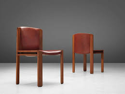 Joe Colombo Set Of Six 300 Dining Chairs In Red To Brown Leather In 2020 Dining Chairs Chair Dining