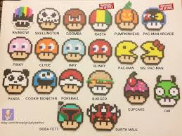 Mushroom Head Mario Pacman Goomba Pokemon Star Wars Bead Sprite 8 Bit Pixel Art Bead Sprite Perler Bead Art Diy Perler Beads