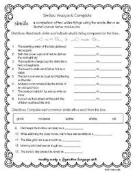 Figurative Language Worksheet Set Of 12 Middle Grades For Common Core Simile Worksheet Teaching Figurative Language Figurative Language Worksheet