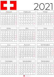 Übersicht über die 13 gesetzlichen feiertage und festtage für das kalenderjahr 2021 in bayern. Kalender 2021 Schweiz Zum Ausdrucken Als Pdf