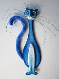 Colorful Cat Wood Cat Art Cat Wall Hangingcat By Artistjp On Etsy Wood Body Clay Face Cat Wall Art Insects Wall Art Animal Wall Art