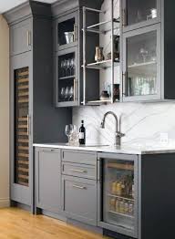 Grey Painted Cabinets Large Wet Bar Ideas With Marble Backsplash Home Wet Bar Home Bar Designs Basement Bar Designs