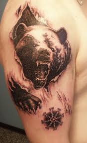 This menacing beast made in its natural coloring is regarded by many folks to be the source of the masculine energy and a symbol of male's fertility. 30 Bear Tattoo Designs For The Rough Individual Tats N Rings Bear Tattoos Bear Tattoo Designs Grizzly Bear Tattoos