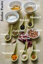 Some common ingredients in sambhar powder are toor dal, red chillies, cumin seeds, coriander seeds, peppercorn, fenugreek seeds, turmeric and dry curry leaves. Sambar Powder Recipe Easy Sambar Powder Sambar Podi Recipe