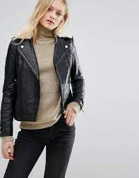 Buy It Now Mango Borg Collar Leather Biker Jacket Black Biker Jacket By Mango Leather Biker Jacket B Latest Fashion Clothes Fashion Leather Jackets Women
