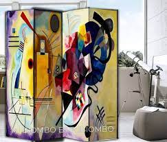 Biombos Modelo Art Line Diseno Amarillo Rojo Azul Kandinsky Medida De Cada Hoja 1 80 Mts De Alto X 50 Cm De Ancho Biombo Biombos Personalizado