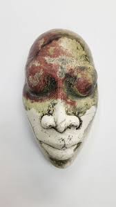 Tri-Colored Glazed Raku Mask by artist Gene Pearson