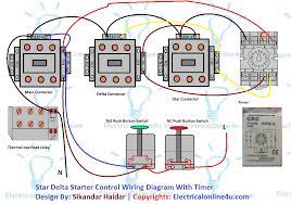 Contrl wiring diagram of star delta starter. Star Delta Starter Control Circuit Diagram With Timer Electricalonline4u