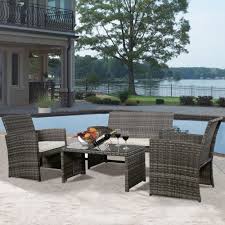 4 Pc Wicker Rattan Patio Furniture Set Garden Lawn Sofa Cushioned Seat Mix Gray Ebay Rattan Patio Furniture Wicker Patio Furniture Wicker Patio Set