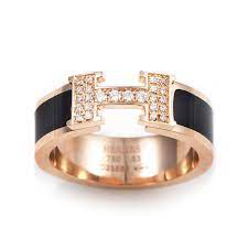 Hermes Rose Gold Diamond H Ring Designer Jewelry Brands Hermes Ring Jewelry Bags