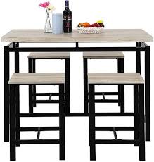Amazon Com Mooseng 5 Pieces Dining Table Set Wood Elegant Pub Height Desk And 4 Backless Stools Perfect For Bar K Pub Table Sets Counter Height Dining Sets
