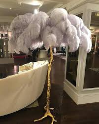 Feather Lamp Diy Ostrich Feather And Gold Floor Lamp Glamorous Lighting Diy Feather Lamp Shade Copper Bedroom Decor Bedroom Decor Lights Feather Lamp