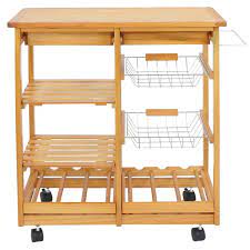 In addition, the towel rack and handle on the drawer offer more convenience and make it an effortless way to use the kitchen cart. Zeny Kitchen Cart Island Home Rolling Wooden Dining Storage Trolley Utility Cart W Drawers And Steel Baskets Walmart Com Walmart Com