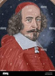 Jules Mazarin (1602-1661). Italian cardinal, diplomat, and politician.  Chief minister of France from 1642 until his death. Portrait. Engraving,  19th century. Colored Stock Photo