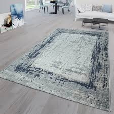 Dieser strapazierfähige teppich wird sicherlich ein schönes. Kurzflor Teppich Wohnzimmer Bordure Blau Grau Teppichmax