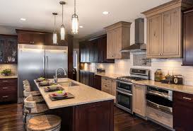 Comfortable As Well As Luxurious This Kitchen Utilizes Two Different Types Of Wood Kitchen Design Open Different Color Kitchen Cabinets Kitchen Island Design