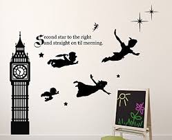 Relive The Story Of Peter Pan And His Friends Tinkerbell Wendy John And Michael As They Fly To Never Childrens Room Wall Decor Disney Wall Art Kids Playroom