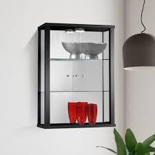 This wooden wall cabinet display is a great way of making use of the space in your shop. Black Wall Mounted Glass Display Cabinet With Lighting Displaysense