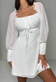 Missguided White Dobby Square Neck Long Sleeve Dress In 2020 Mini Dress With Sleeves White Long Sleeve Mini Dress Long Sleeve Dress