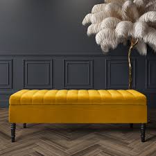 Striped Top Ottoman Storage Bench In Mustard Yellow Velvet Ebay See more ideas about ottoman, storage ottoman, storage.