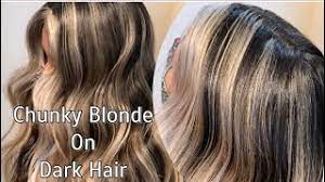 You can get thin ones that are barely visible and which are commonly called baby lights or chunky ones like the ones above. Chunky Blonde On Dark Hair Lifting Level 2 10 With Blonde Solutions 2000s Chunky Highlights Youtube