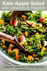 Kale Apple Salad With Almonds And Cheddar Cheese Recipe Kale Apple Salad Best Kale Salad Recipe Apple Salad