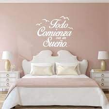 ᗛالإسبانية إقتباس الفينيل ملصقات جدار غرفة نوم صور مطبوعة للحوائط الطيور letterings ديكور المنزل غرفة نوم الديكور a729