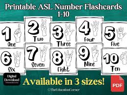 Printable ASL Number Flashcards for 1-10 Early Education Preschool,  Elementary, ESL Learners, Homeschool Download and Print Today