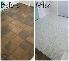Paint floor tiles before and after. Painted And Stenciled Tile Floor Update