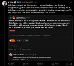 Keemstar claims Ava Kris Tyson supported art from controversial cartoon  artist Shadman