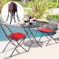 3 Pcs Folding Steel Mesh Outdoor Patio Table Chair Garden Backyard Furniture Set Hw51792 Outdoor Patio Table