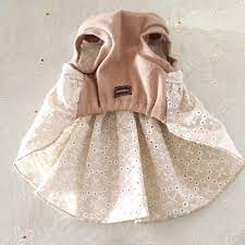 犬服 コットンリネンの刺繍柄ワンピース 刺繍白色 犬 服 ハンドメイド 犬のドレス ペット服