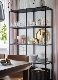 vittsjo opbergcombinatie zwartbruin glas 151x36x175 cm ikea stellingkast glazen planken thuis