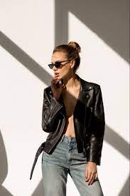 Day In Studio Leather Jacket Fashion Model