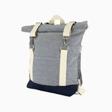 Roll Top Backpack Light Blue Canvas With White Straps Pennyp