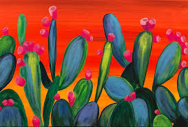 Hahnemuehle global sketchbook acrylic paints : Sunset Cactus Painting By Janelle Barrington Spivey