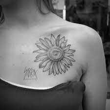 Black And Grey Sunflower Tattoo Black And Grey Sunflower Chest Tattoo By Sarra Lynnette Sunflower Tattoo Shoulder Chest Tattoo Sunflower Tattoo Thigh