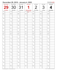 December january 2020 calendar excel word printable. Weekly Calendars 2020 For Excel 12 Free Printable Templates