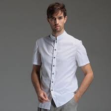 Mandarin Collar Short Sleeve Cotton Shirt White Chinese Shirts Blouses Men Chinese Shirt Blouse Man Shirt Blouses