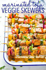 Marinated Tofu Veggie Skewers Recipe In 2021 Appetizer Recipes Veggie Skewers Best Vegetarian Recipes