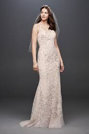 Embroidered And Beaded Lace Sheath Wedding Dress David S Bridal Sheath Wedding Dress Lace Ball Gowns Wedding Wedding Dresses Lace