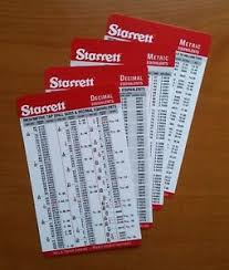 Details About 10 Pack Starrett Machinist Pocket Cards Tap Drill Metric Conversion Charts