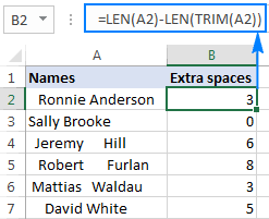 The easiest way to get rid of excess spaces is using the standard excel find & replace option: Excel Trim Function Quick Way To Remove Extra Spaces