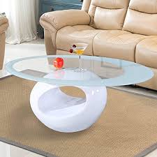 Hoxo white and black 51 inch storage coffee table modern glass top with 2 drawers 4 doors shelf tables living room furniture. Mecor Glass Coffee Table With Round Hollow Shelf Modern Oval Design End Side Coffee Table With Tempered Clear Glass Top Gloss White Living Room Furniture Walmart Com Walmart Com